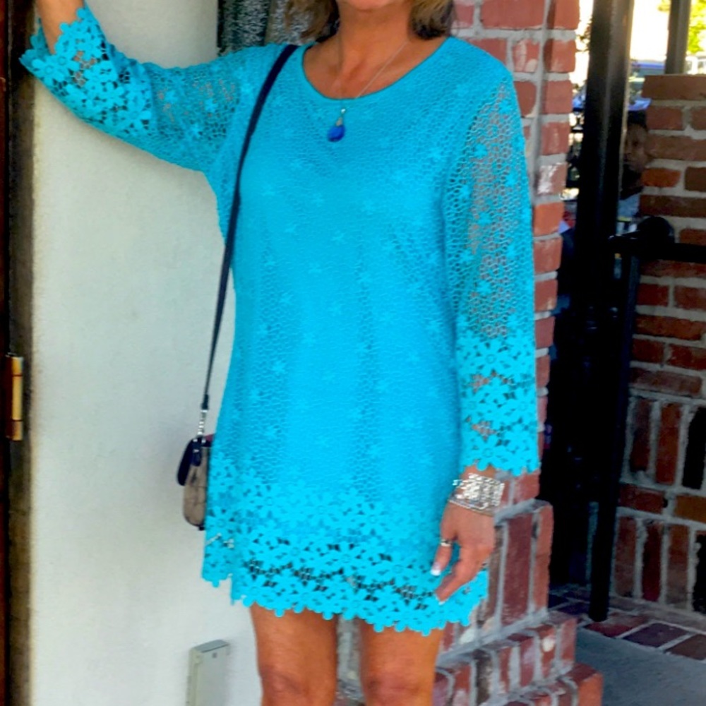 Merchant Turquoise Blue Mini Sunflower Dress GUC